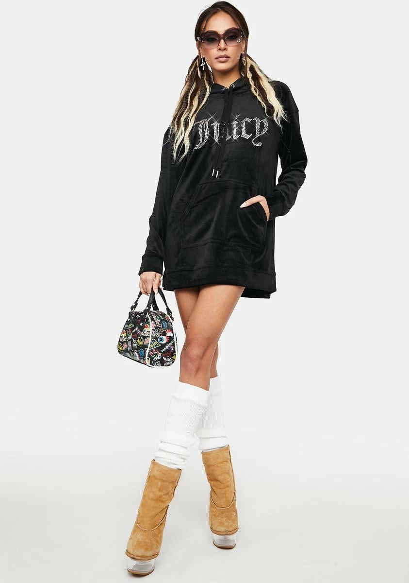 Juicy Couture Liquorice Big Bling Velour Hoodie Dress - Image 3