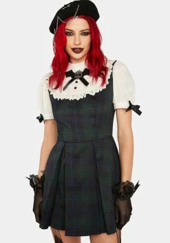 DARK IN LOVE Skull Puff Sleeve Plaid Mini Dress
