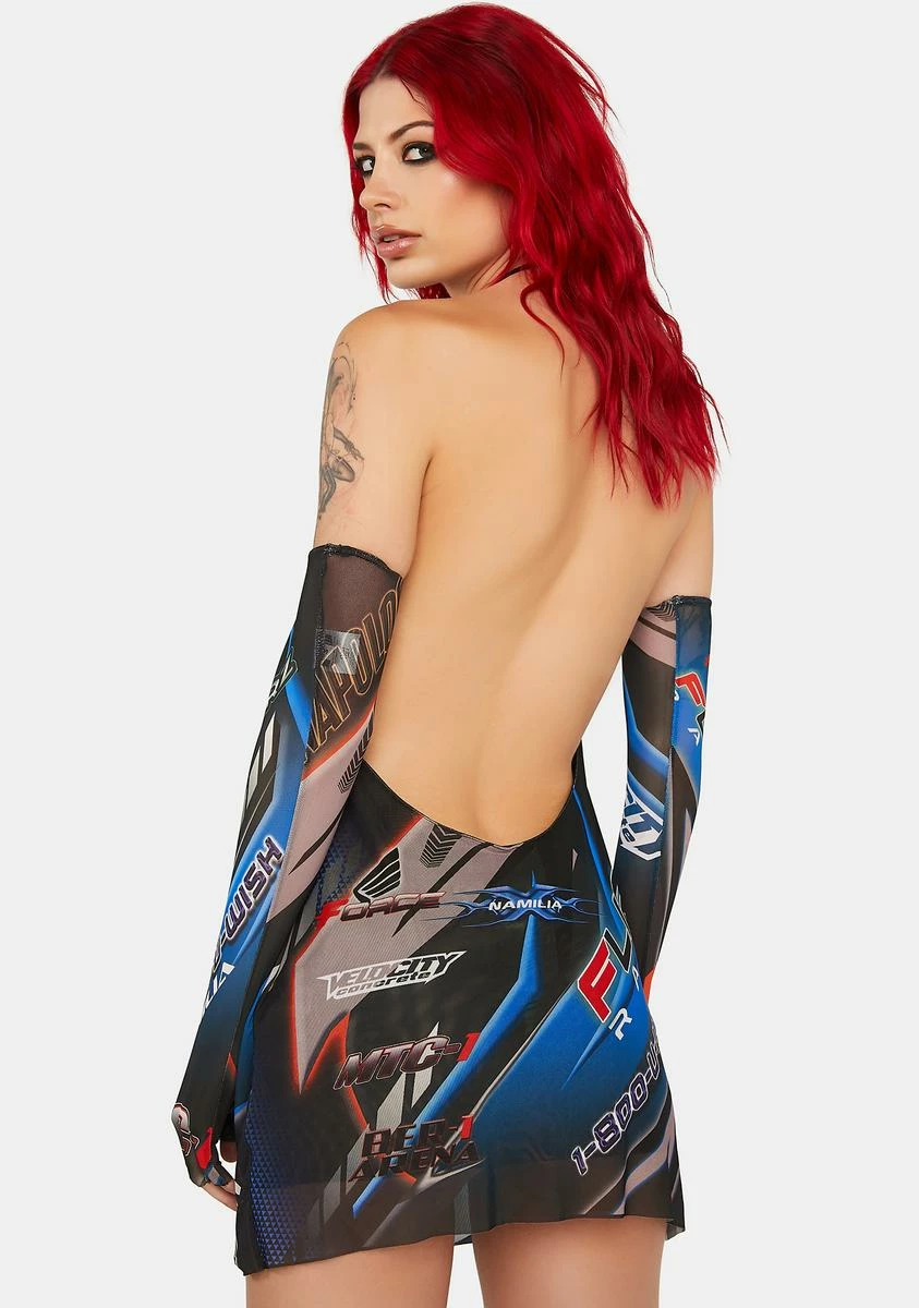 Namilia Blue Racing Mesh Drape Dress - Image 4