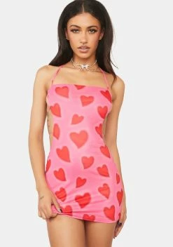 X_New Pink Hearts Ablaze Mini Dress