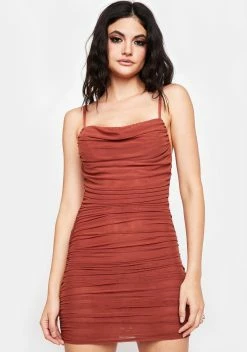 X_TIC TOC Rust Trading Up Ruched Mini Dress