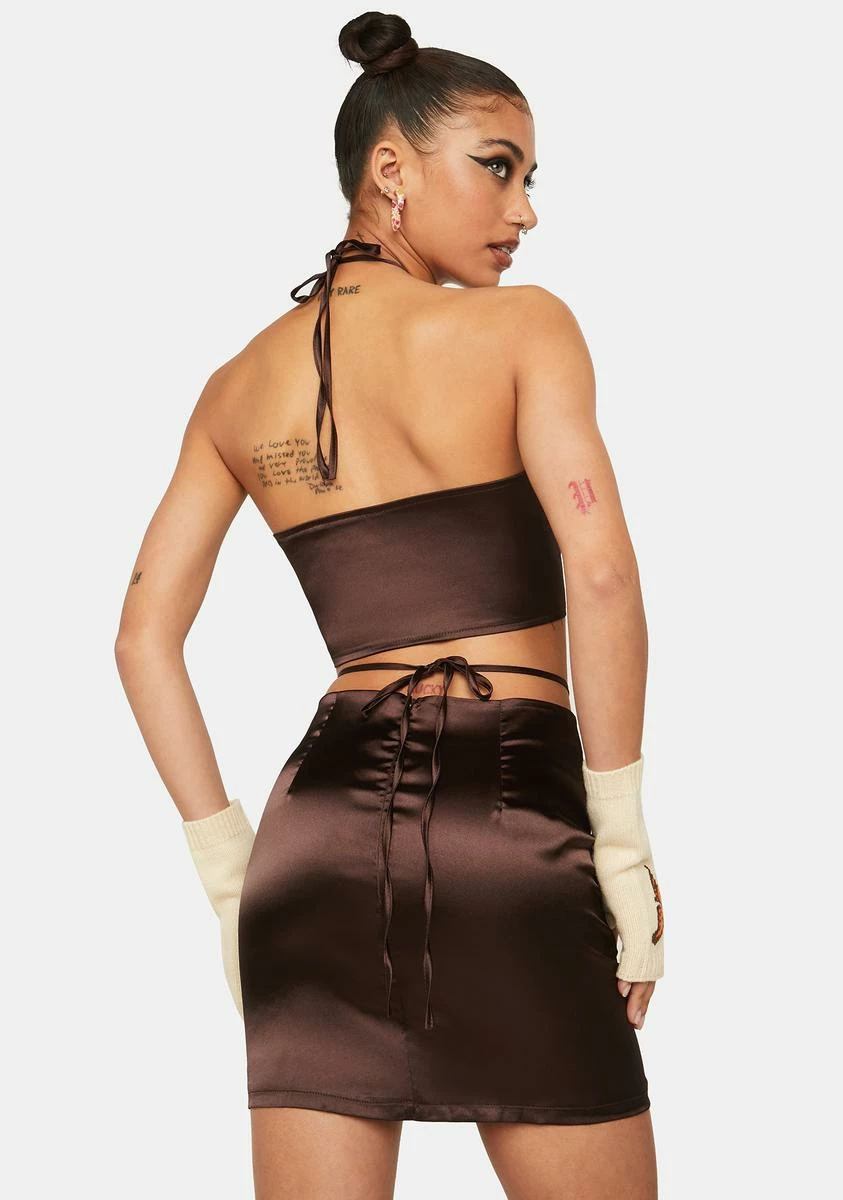 X_ Half Heart Coffee Captive Heart Halter Mini Dress - Image 4