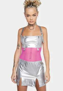X_Oh Yes Chrome Space Babe Vinyl Mini Dress