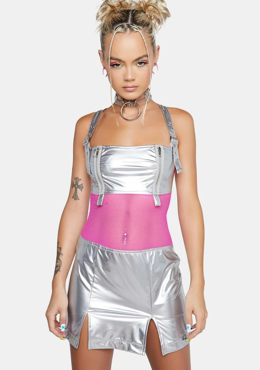 X_Oh Yes Chrome Space Babe Vinyl Mini Dress