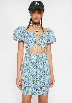 Another Girl Front Lace Up Ditsy Mini Dress