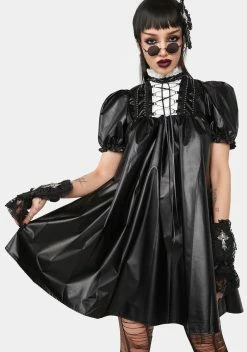 DARK IN LOVE Vegan Leather Lace Up Mini Dress