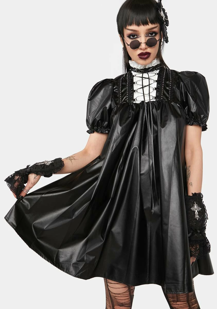 DARK IN LOVE Vegan Leather Lace Up Mini Dress