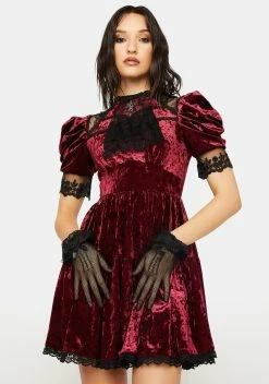 DARK IN LOVE Dead Wine Frilly Neck Dress