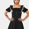 DARK IN LOVE Princess Contrast Ruffle Neckline Dress