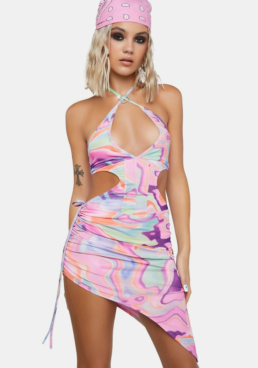 X_New Pink Special Appearance Cut Out Dress