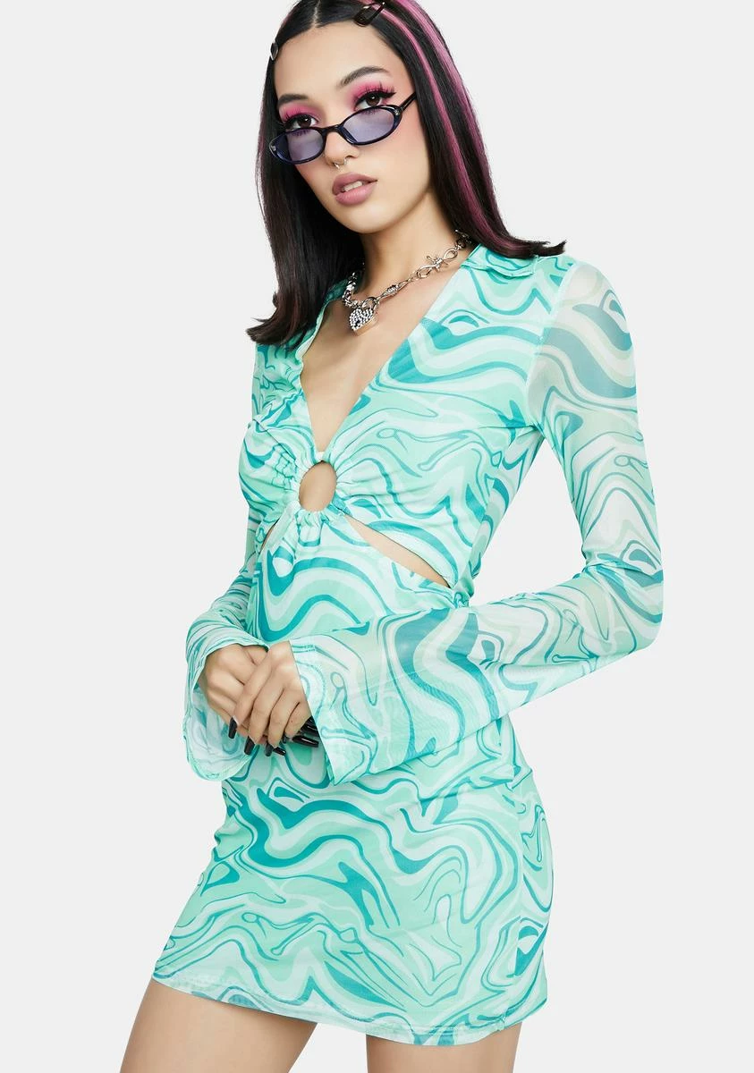 Bailey Rose Green Swirl Print Mini Dress - Image 2