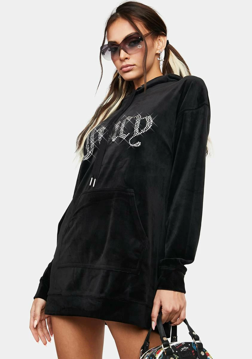 Juicy Couture Liquorice Big Bling Velour Hoodie Dress - Image 2