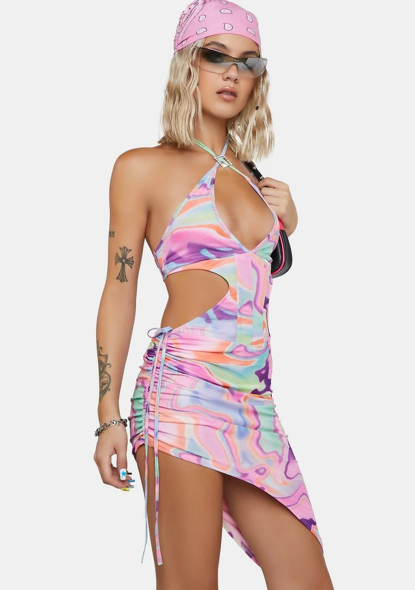 X_New Pink Special Appearance Cut Out Dress - Image 2