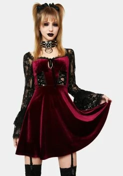 DARK IN LOVE Burgundy Lace Sleeve Mini Dress