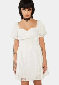 DARK IN LOVE White Angel Embroidered Puff Sleeve Dress