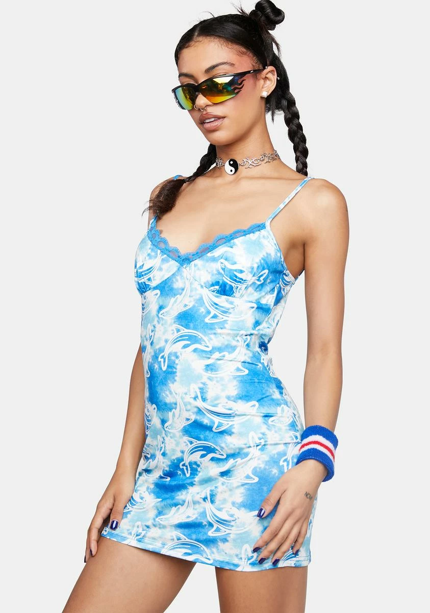 Elsie & Fred Flipper Batik Tie Dye Dolphin Print Cami Dress - Image 2