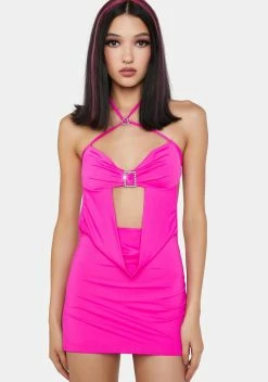 X_New Pink Fuchsia Beauty Glare Mini Dress