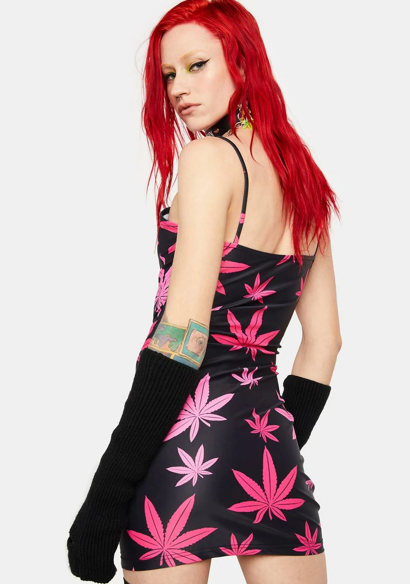 Treasure The Funk Pink And Black Leaf Mini Dress - Image 4