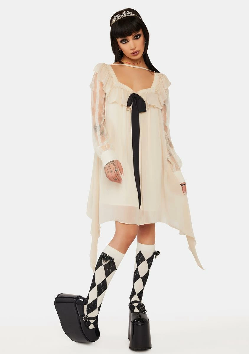PUNK RAVE Off White A-Line Ruffle Dress - Image 3