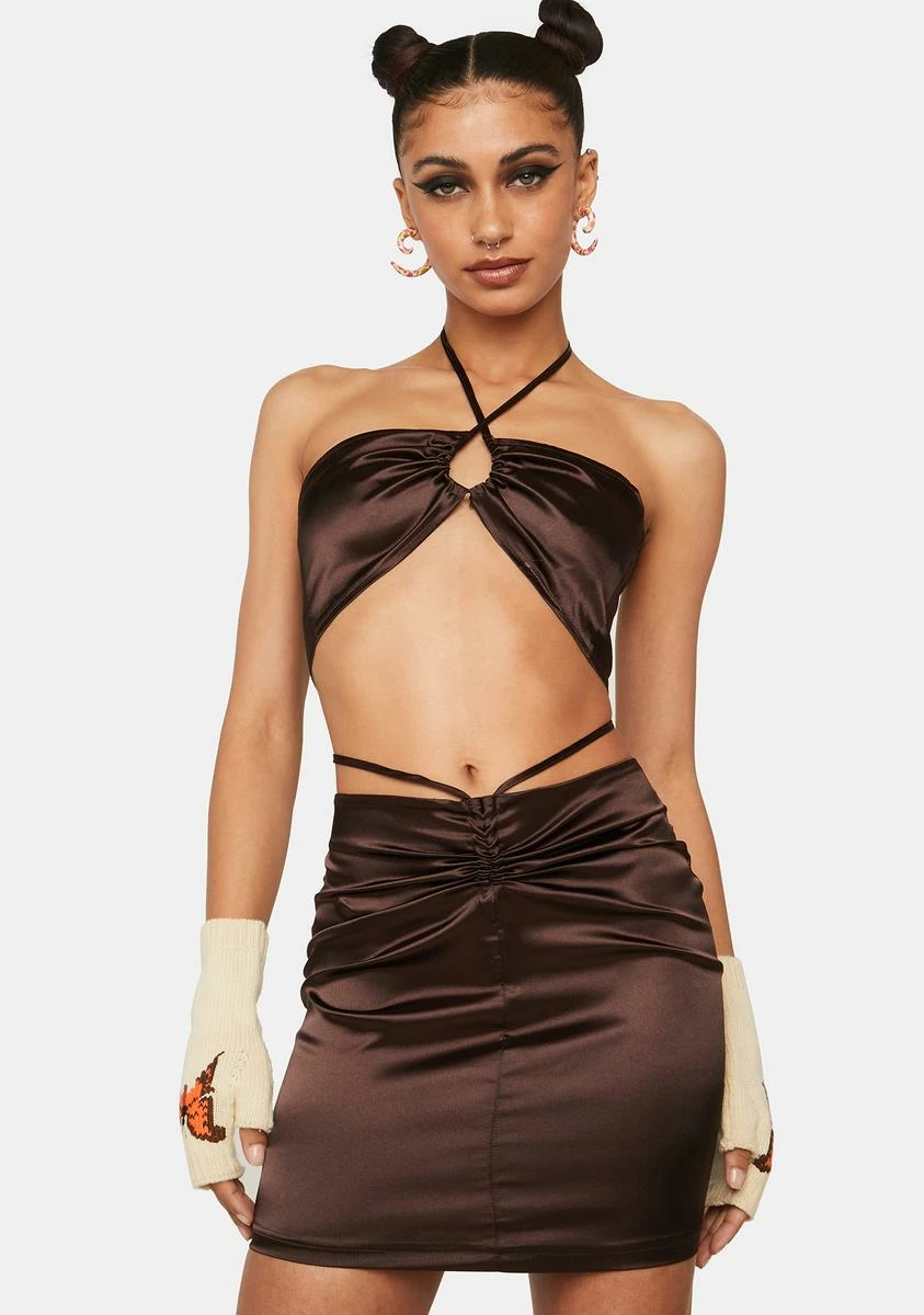 X_ Half Heart Coffee Captive Heart Halter Mini Dress