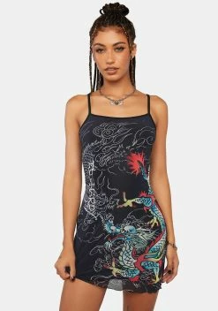 Ed Hardy X Dolls Kill Dragon Mesh Slip Dress