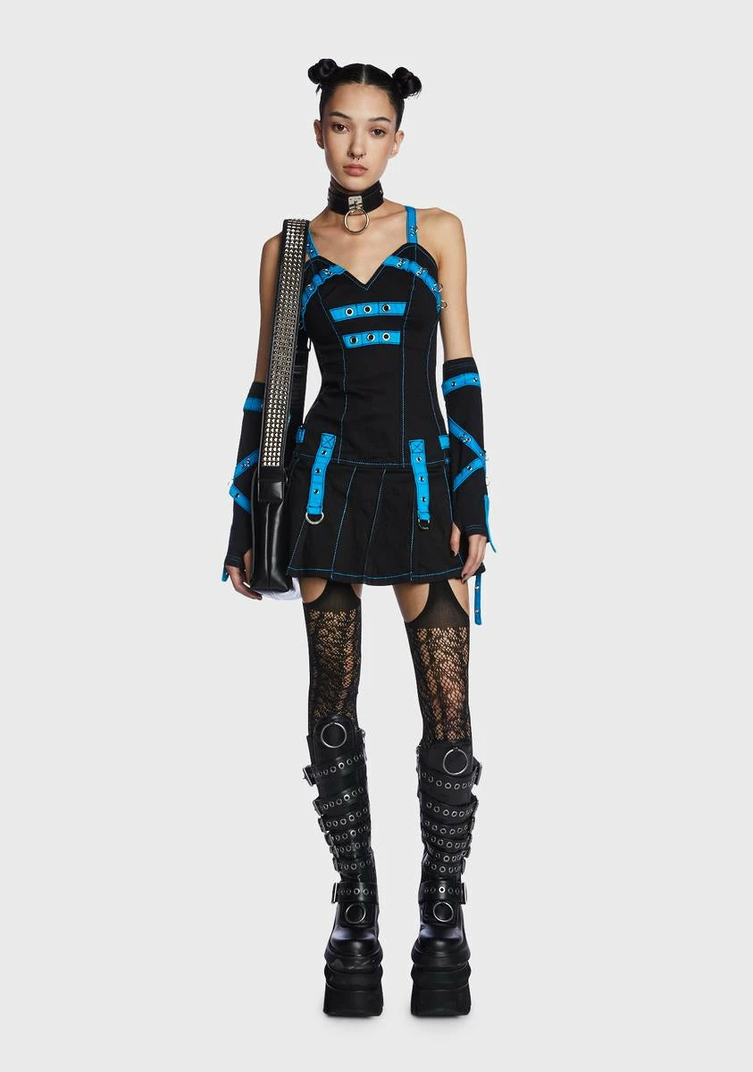 TRIPP NYC Black/Blue Pleated Mini Dress - Image 3