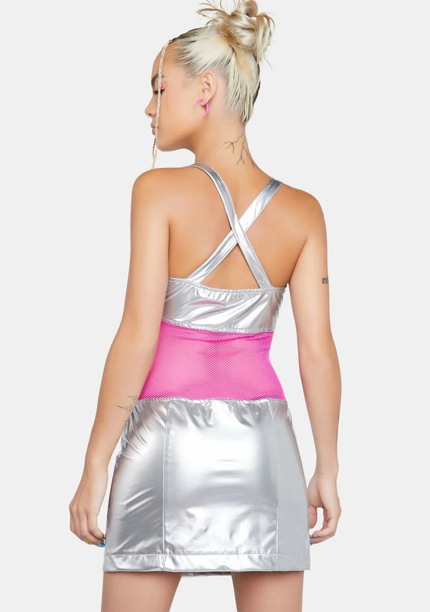 X_Oh Yes Chrome Space Babe Vinyl Mini Dress - Image 4