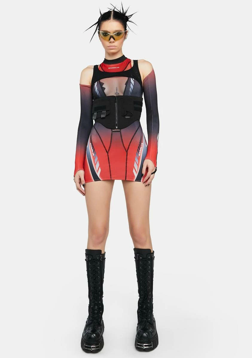 Namilia Red Corset Dress With Detachable Sleeves - Image 3