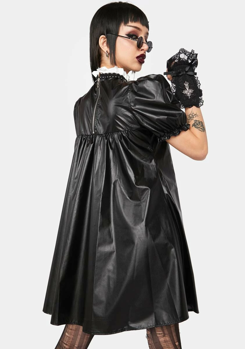 DARK IN LOVE Vegan Leather Lace Up Mini Dress - Image 4