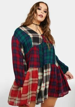 Current Mood Plus Better Together Plaid Mini Dress