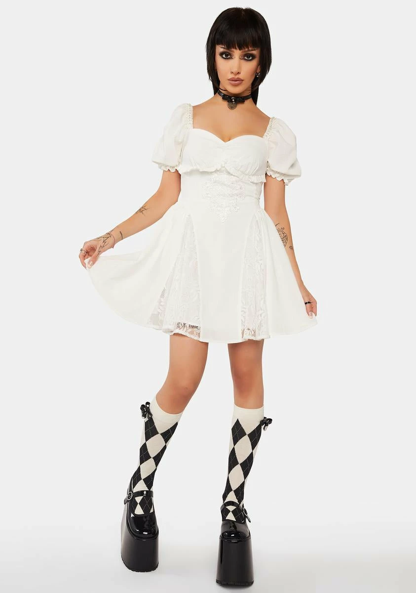 DARK IN LOVE White Angel Embroidered Puff Sleeve Dress - Image 3