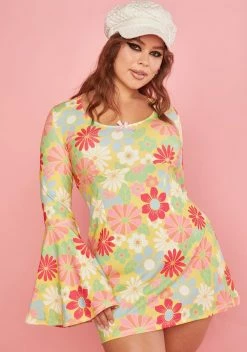 Sugar Thrillz Plus Groovy Happenings Bell Sleeve Dress
