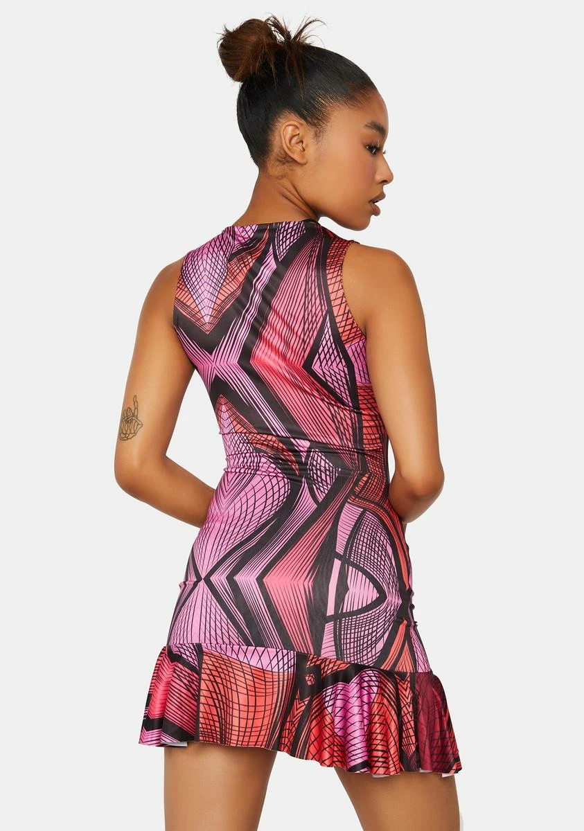 Public Desire Abstract Printed Plunge Frill Hem Micro Mini Dress - Image 4