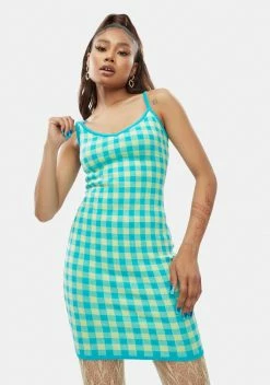 X_Emory Park Mint Hard To Forget Checkered Mini Dress