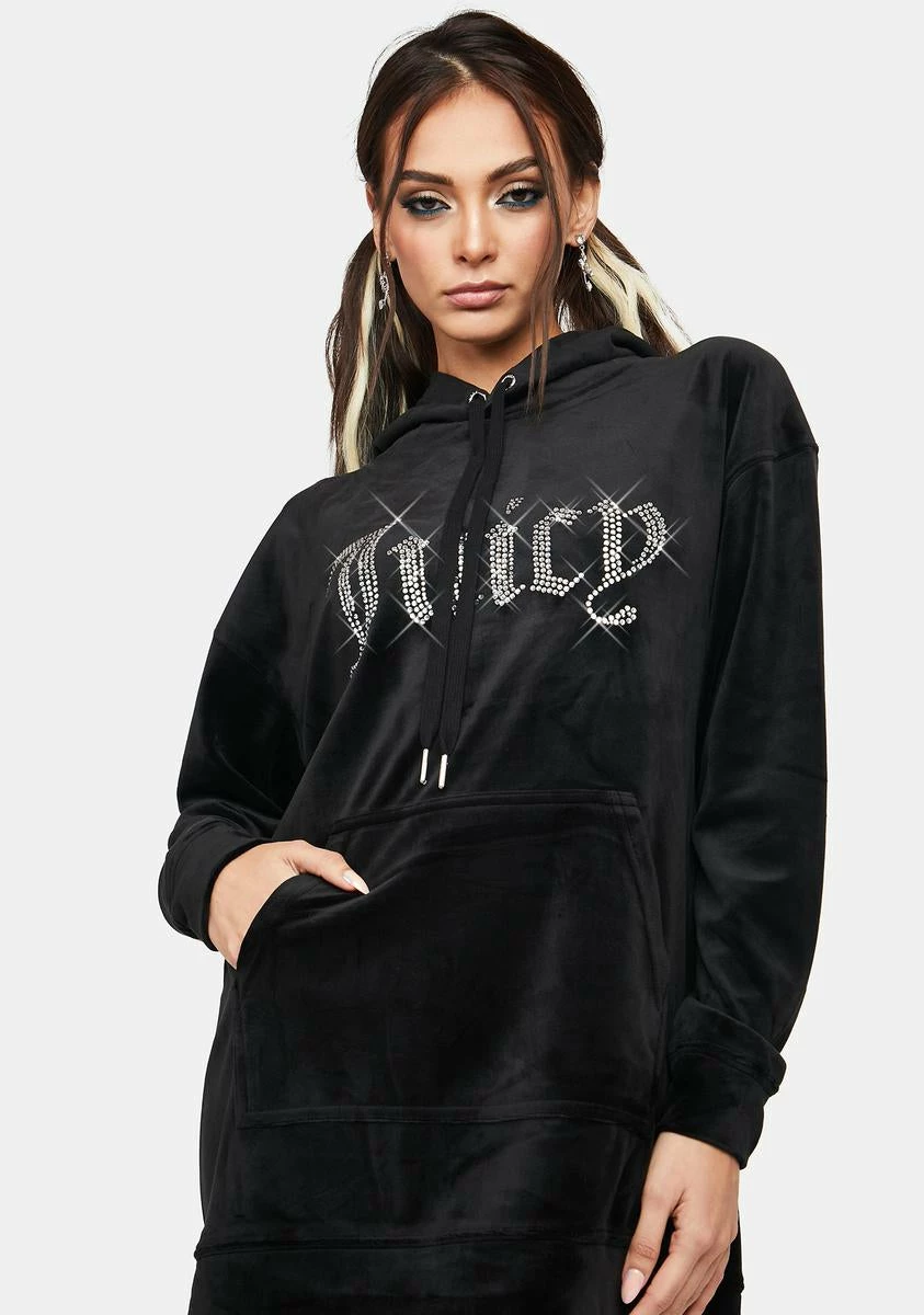 Juicy Couture Liquorice Big Bling Velour Hoodie Dress