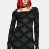 PUNK RAVE Dark Asymmetric Sexy Plaid Print Dress