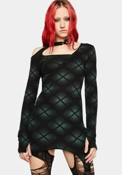 PUNK RAVE Dark Asymmetric Sexy Plaid Print Dress