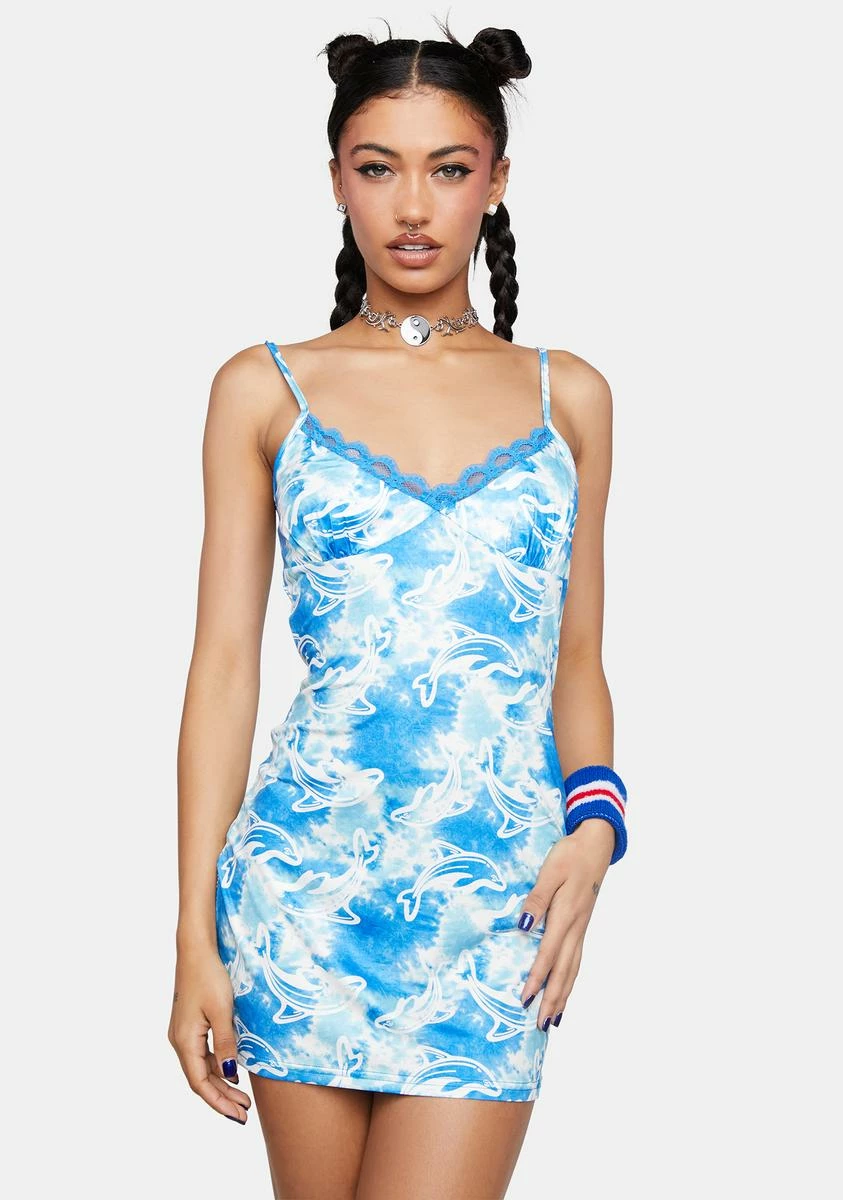 Elsie & Fred Flipper Batik Tie Dye Dolphin Print Cami Dress