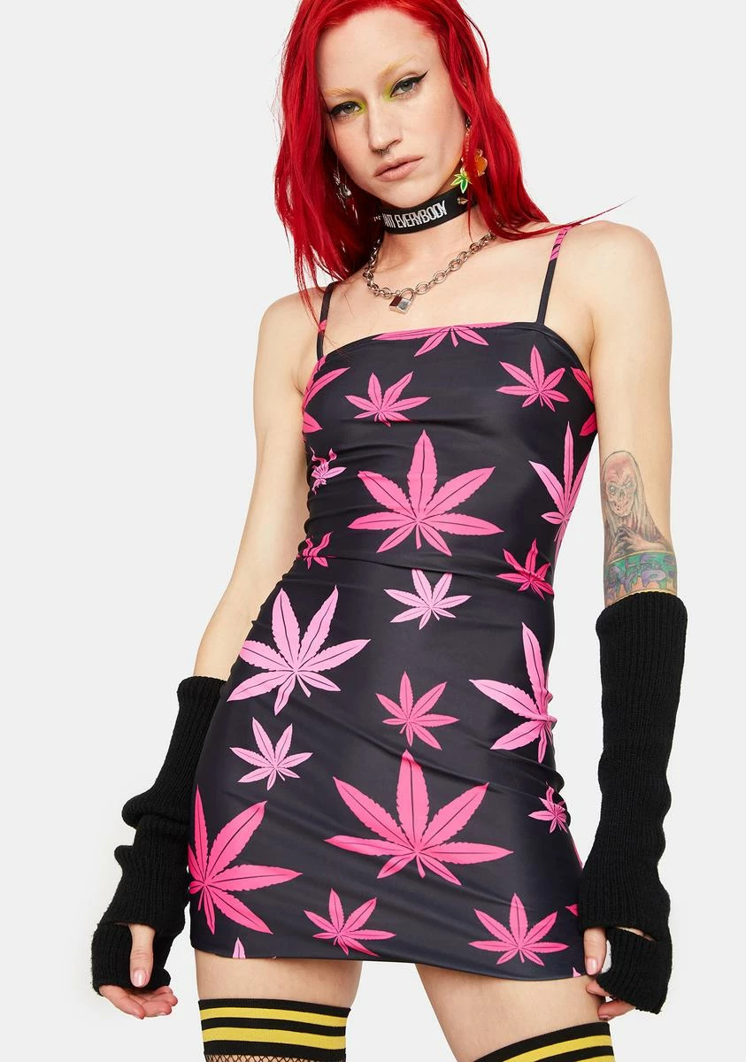 Treasure The Funk Pink And Black Leaf Mini Dress
