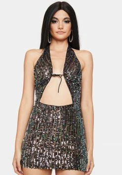 X_Hot & Delicious Hit The Club Sequin Halter Dress