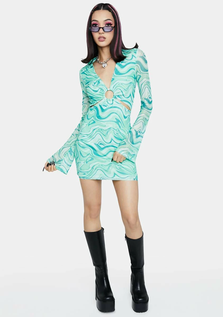 Bailey Rose Green Swirl Print Mini Dress - Image 3