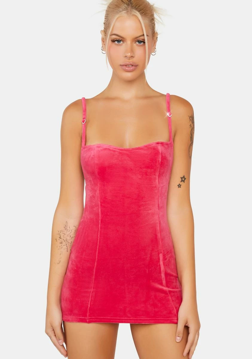 X_New Pink Starlet Moments Velour Mini Dress