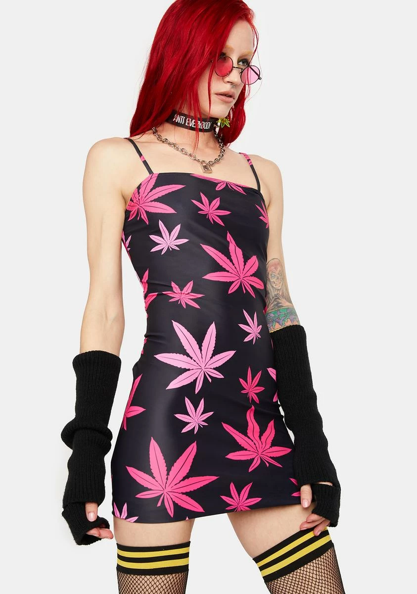 Treasure The Funk Pink And Black Leaf Mini Dress - Image 2