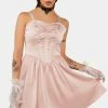 DARK IN LOVE Pink Doll Bow Knot Mini Strap Dress