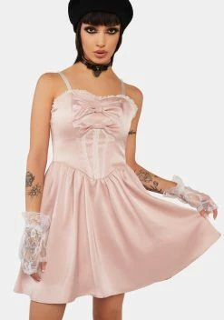 DARK IN LOVE Pink Doll Bow Knot Mini Strap Dress