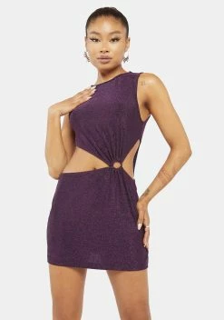 Motel Purple Slinky Glitter Rambaya Dress