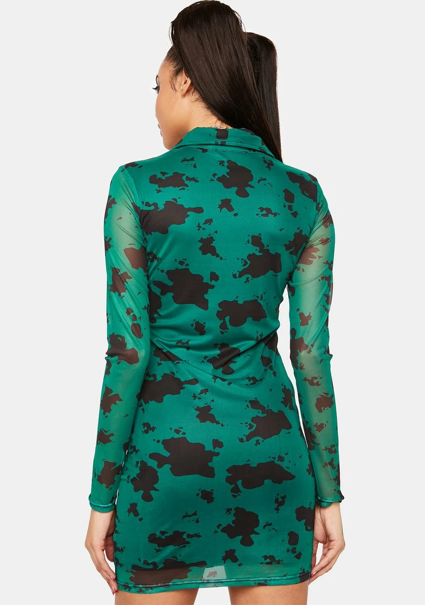 Pretty Garbage Cow Print Mesh Shirt Dress - Image 4