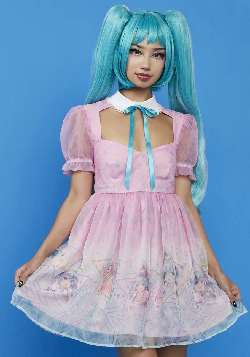 Dolls Kill X Hatsune Miku Sound Wave Sweetie Babydoll Dress