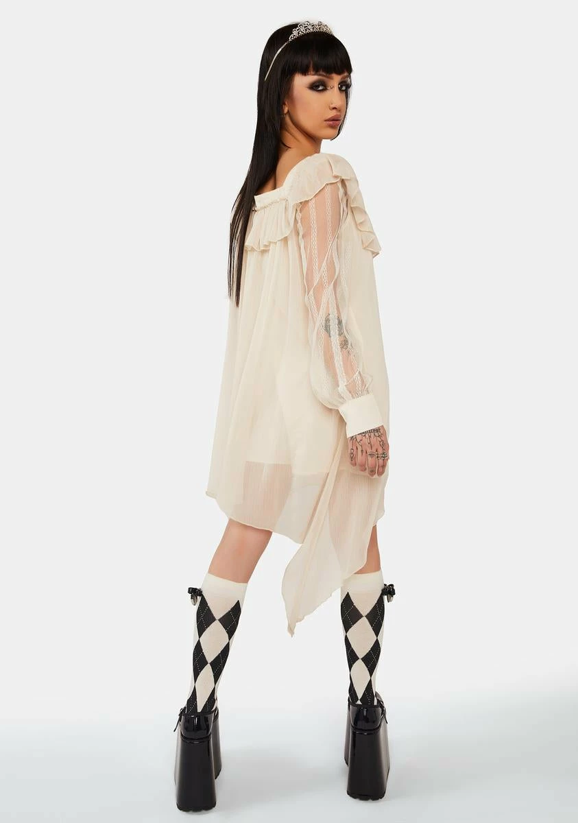 PUNK RAVE Off White A-Line Ruffle Dress - Image 4