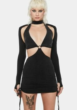 DARKER WAVS Flanger Deep V Cut-Out Dress